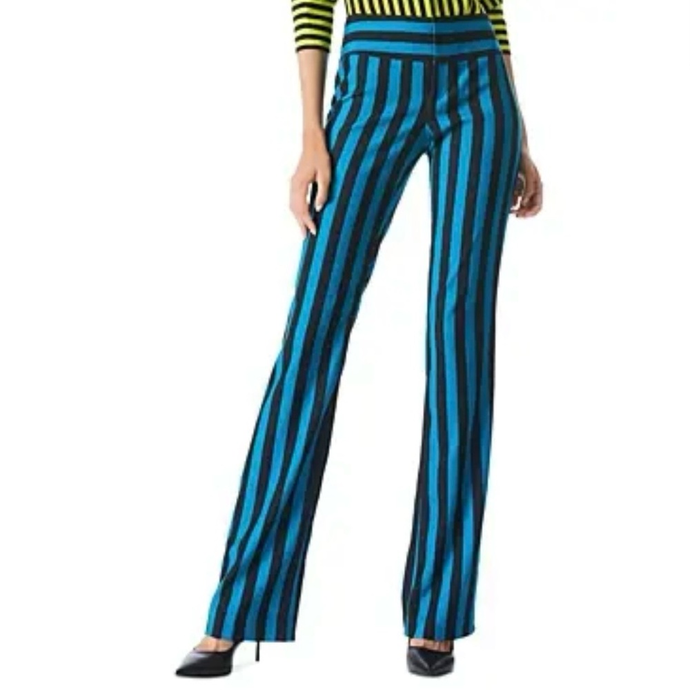 Alice + Olivia Olivia Fit-and-Flare Bootcut Pants Positano Stripe Size 6 - Picture 2 of 16